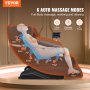 Sillón de masaje VEVOR: sillón reclinable de gravedad cero de cuerpo completo con modos múltiples automáticos, Shiatsu 3D, calefacción, altavoz Bluetooth, bolsa de aire, rodillo para pies y pantalla táctil
