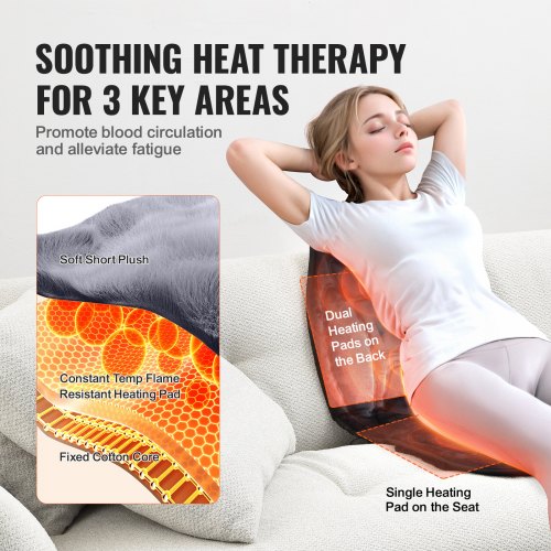 VEVOR Massage Seat Cushion with Heat, 10 Vibration Motor Seat Massage Pad, Vibrating  Massage Chair Mat