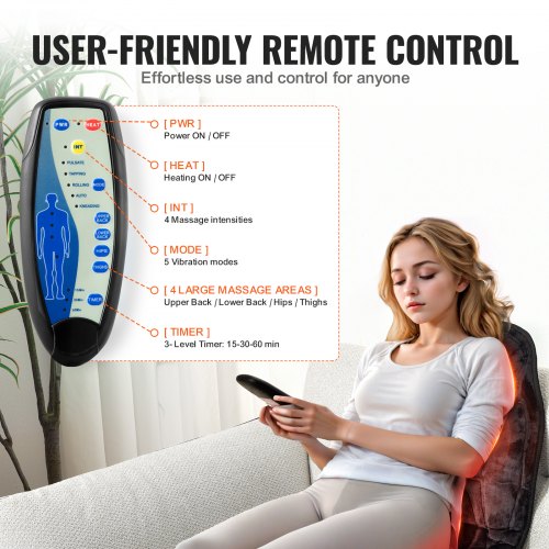 VEVOR Massage Seat Cushion with Heat, 10 Vibration Motor Seat Massage Pad, Vibrating  Massage Chair Mat