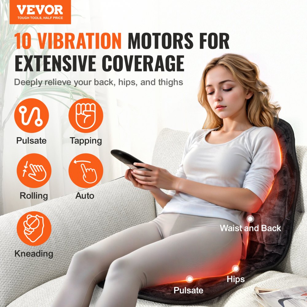 VEVOR Massage Seat Cushion with Heat, 10 Vibration Motor Seat 