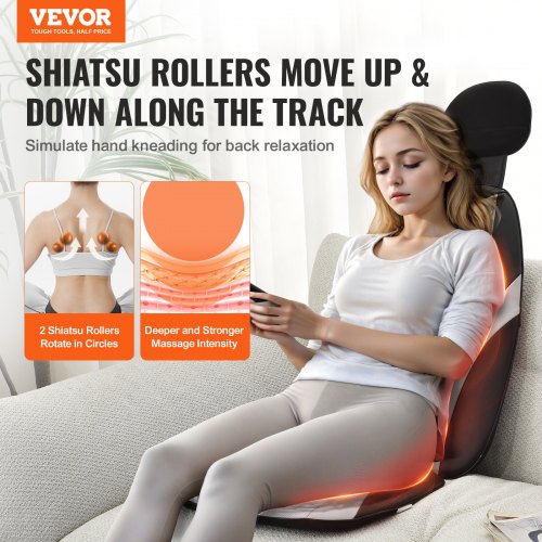 VEVOR Shiatsu Back Massager with Heat Massage Seat Cushion with 2-Group Back Shiatsu Rollers and 2 Seat Vibration Motors Fatigue Relief Seat Massage VEVOR Shiatsu Back Massager with Heat Massage Seat Cushion with 2-Group Back Shiatsu Rollers and 2 Seat Vibration Motors Fatigue Relief Seat Massage