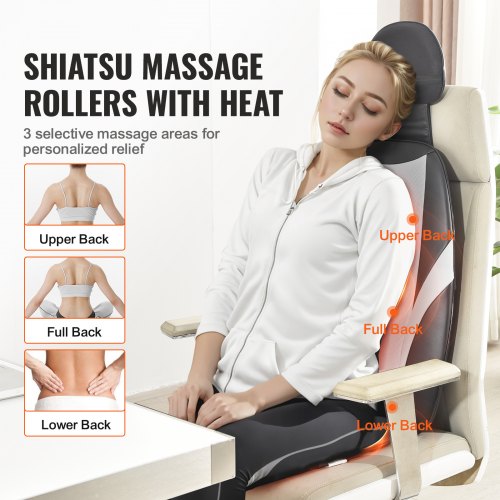 VEVOR Shiatsu Back Massager with Heat Massage Seat Cushion with 2-Group Back Shiatsu Rollers and 2 Seat Vibration Motors Fatigue Relief Seat Massage VEVOR Shiatsu Back Massager with Heat Massage Seat Cushion with 2-Group Back Shiatsu Rollers and 2 Seat Vibration Motors Fatigue Relief Seat Massage