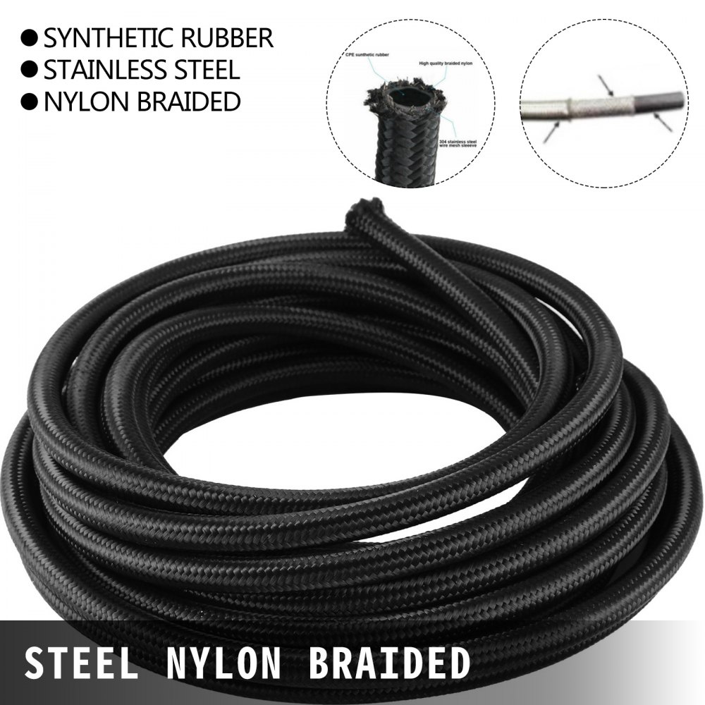 VEVOR 6AN AN6 Steel Nylon Braided Oil Fuel Line Hose End + Fitting Adapter  32.8FT BK