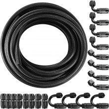 6AN AN6 Steel Nylon Braided Oil Fuel Line Hose End + Fitting Adapter 32.8FT BK