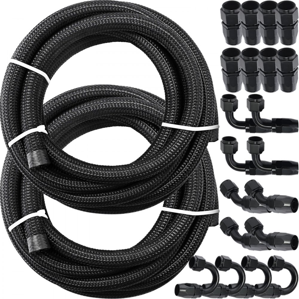 VEVOR 8AN Fuel Line, 20 Pcs 8AN Fuel Hose Kit, 32.8Ft BK Nylon Stainless  Steel Braided Oil Line Hose, NBR CPE Synthetic Rubber AN8 Gas Line, 8AN