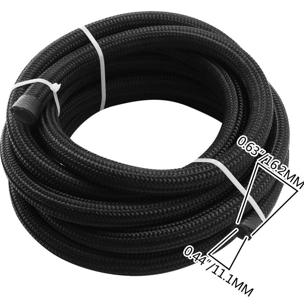 VEVOR 8AN Fuel Line Kit, 32.8' Nylon Stainless Steel Braided Oil Line Hose ID. 11.11 mm/ 0.44 in, with 20 pcs 8AN Universal Fitting Adapter Set with Aluminum Hose End, Black
