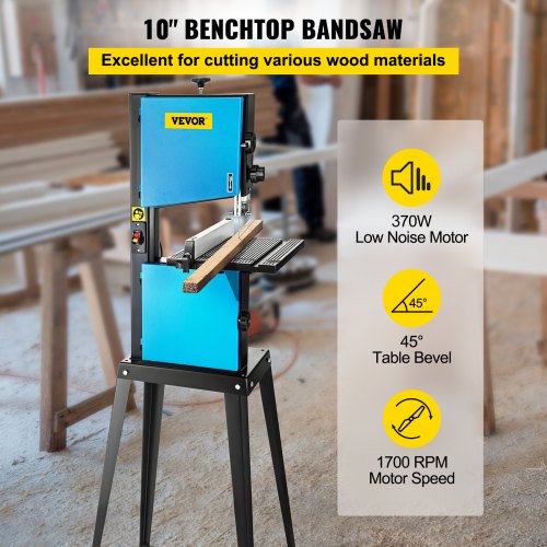 VEVOR Benchtop Bandsaw 10 Inches, Table Band Saw 3.5 Amps, Stop Band Saw 1700 RPM, Wood Band Saw 0-45°, Wood Band Saw 220V Cutting Depth 4 Inches / 100 mm Cutting Width 10 Inches / 245 mm
