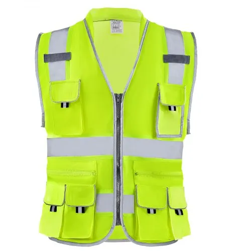 VEVOR Safety Vest, 10 Pockets Yellow Safety Vest, High Visibility Zipper Front Safety Vest with Reflective Strips, Hi Vis Work Construction Vest with Pockets and Walkie-Talkie Clip, for Men & Woman