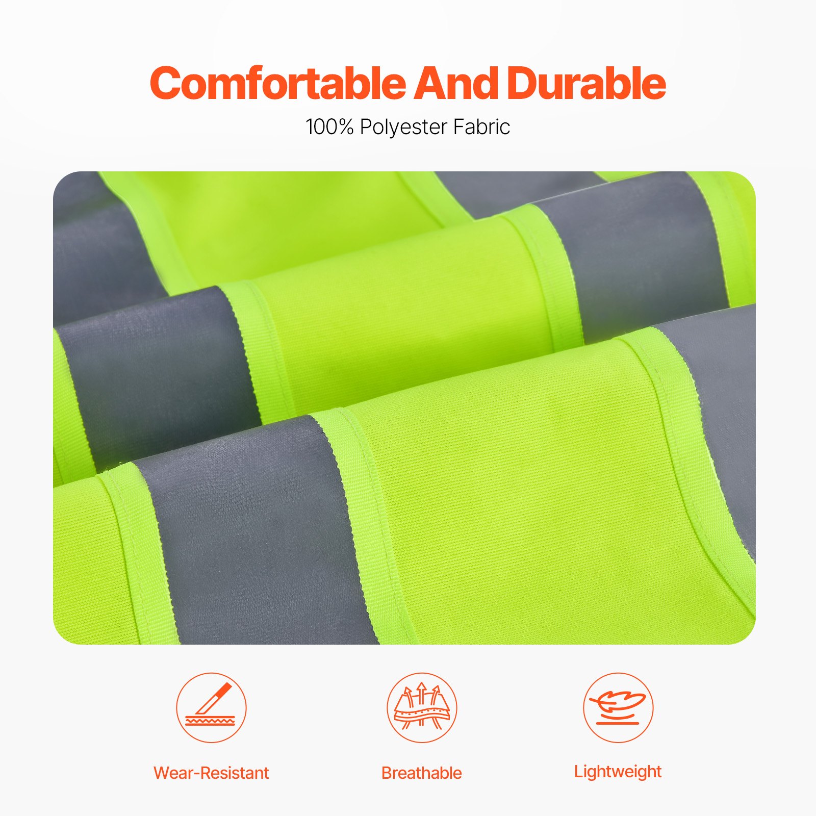 VEVOR Safety Vest, 10 Pockets Yellow Safety Vest, High Visibility Zipper Front Safety Vest with Reflective Strips, Hi Vis Work Construction Vest with Pockets and Walkie-Talkie Clip, for Men & Woman