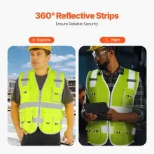 Chaleco de seguridad reflectante amarillo para trabajo con 10 bolsillos para hombres y mujeres