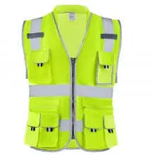 Chaleco de seguridad reflectante amarillo para trabajo con 10 bolsillos para hombres y mujeres