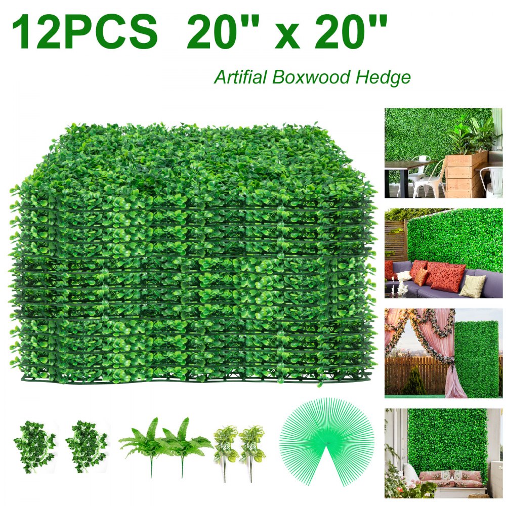 VEVOR artificial boxwood panels, 12pcs 20"x20", greenery for home and garden décor.