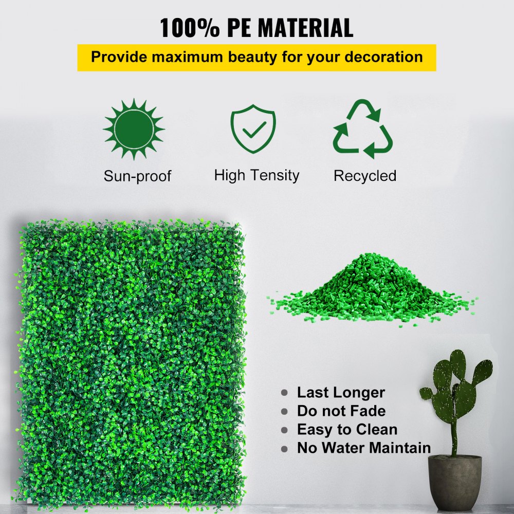 VEVOR Artificial Boxwood Panel UV 20" X 20" Boxwood Hedge Wall Panels, Artificial Grass Backdrop Wall 4 cm Green Grass Wall, Fake Hedge for Decor Privacy Fence Indoor, Outdoor Garden Backyard (12Pack)