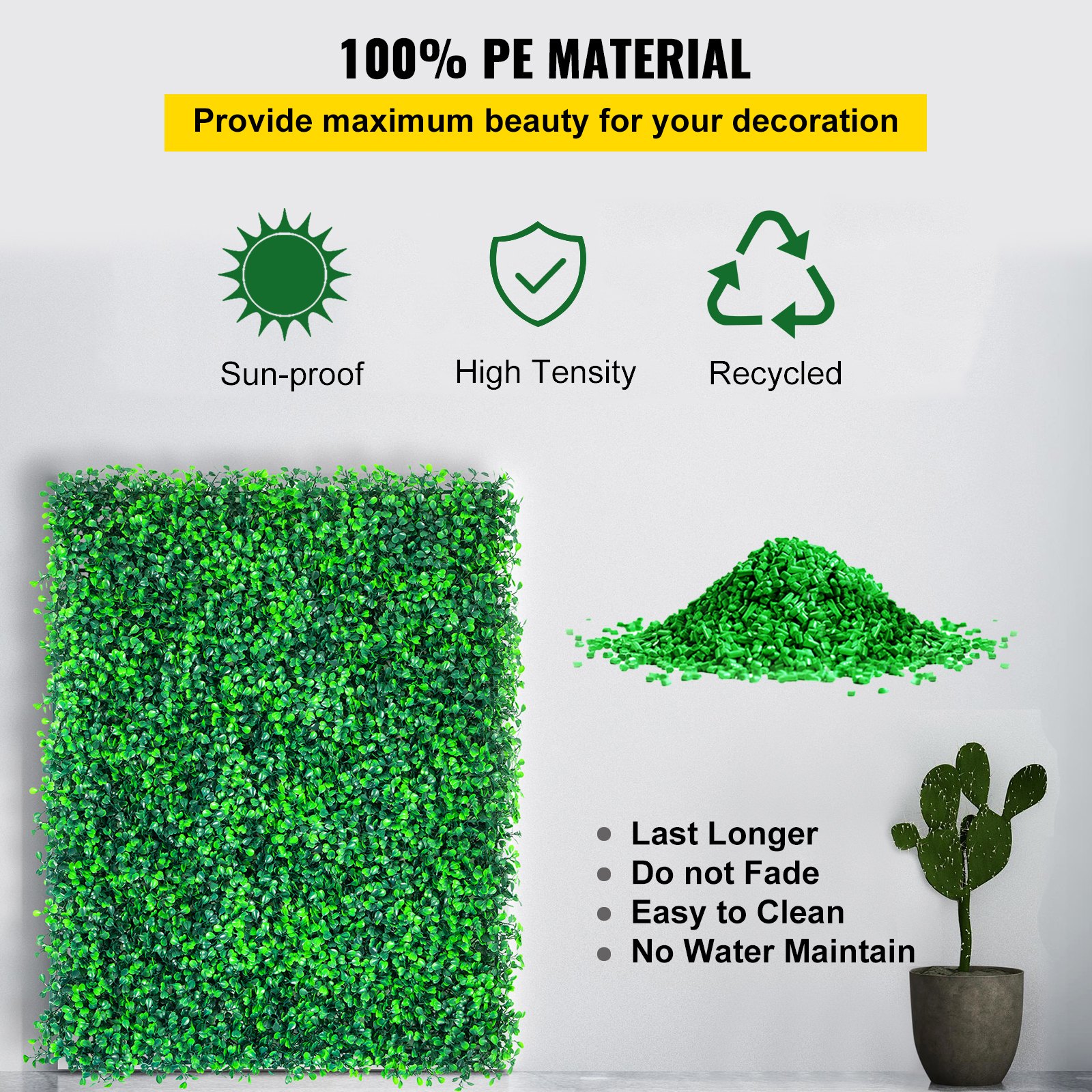 VEVOR Artificial Boxwood Panel UV 20" X 20" Boxwood Hedge Wall Panels, Artificial Grass Backdrop Wall 4 cm Green Grass Wall, Fake Hedge for Decor Privacy Fence Indoor, Outdoor Garden Backyard (12Pack)