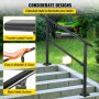 VEVOR Outdoor Stair Railing, Fits for 0-5 Steps Transitional Wrought Iron Handrail, Adjustable Exterior Stair Railing, Handrails for Concrete Steps with Installation Kit, Matte Black Outdoor Handrail