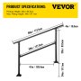 VEVOR Iron Handrail Stair Railing Hand Rail Kit Fit for 0-4 Steps Outdoor Black