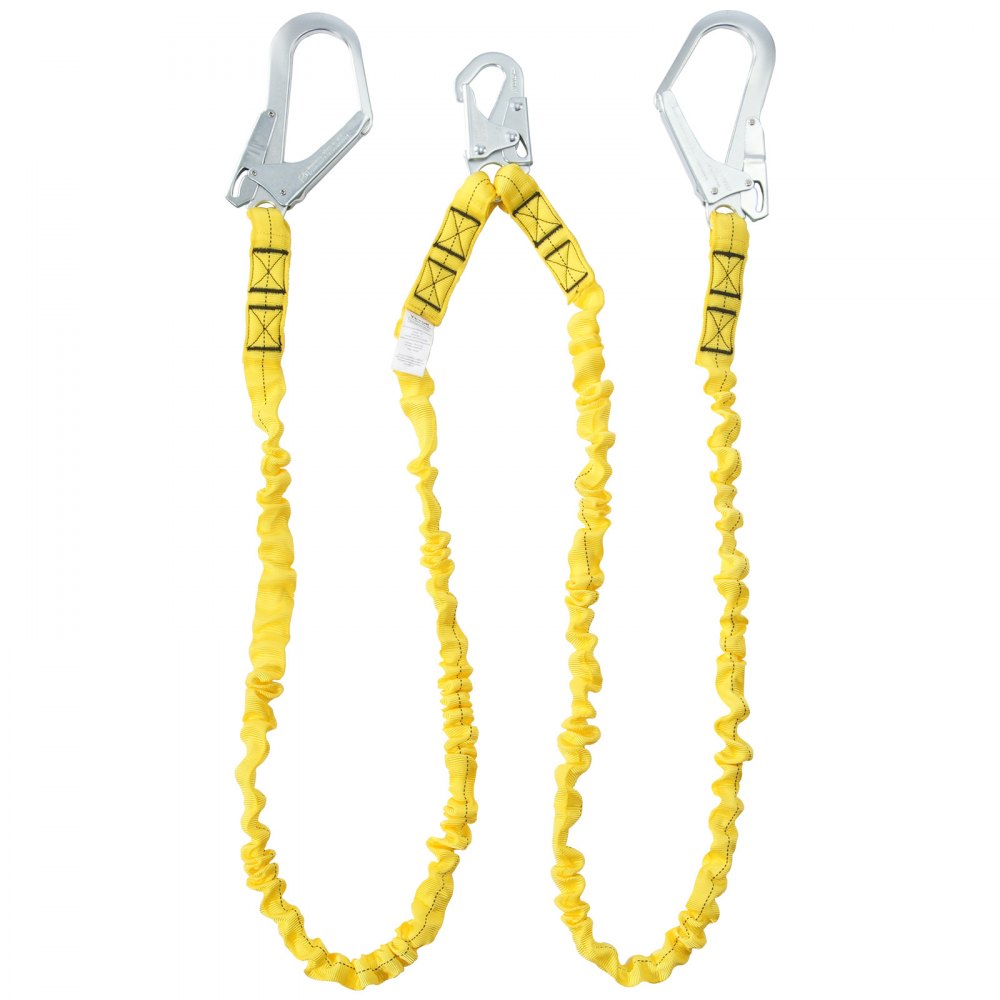 VEVOR 38mm Safety Lanyard, 6ft(1.83m) Fall Protection Lanyard with 2 Alloy Steel Snap Hooks, Retractable Safety Belt for Outdoor/Indoor Tree Climbing, 38KN Breaking Tension Lanyard, Yellow