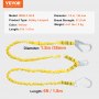 VEVOR 38mm Safety Lanyard, 6ft(1.83m) Fall Protection Lanyard with 2 Alloy Steel Snap Hooks, Retractable Safety Belt for Outdoor/Indoor Tree Climbing, 38KN Breaking Tension Lanyard, Yellow