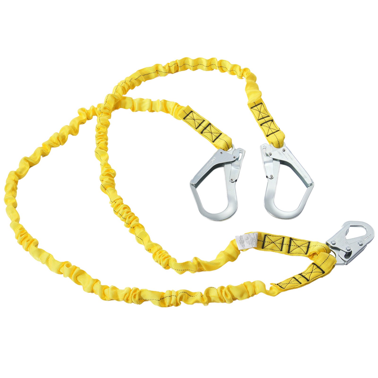 VEVOR 38mm Safety Lanyard, 6ft(1.83m) Fall Protection Lanyard with 2 Alloy Steel Snap Hooks, Retractable Safety Belt for Outdoor/Indoor Tree Climbing, 38KN Breaking Tension Lanyard, Yellow