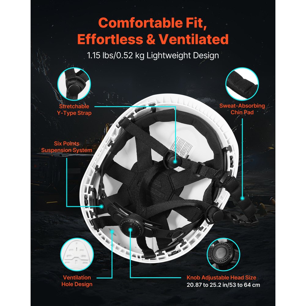 VEVOR Safety Helmet, ANSI/ISEA Z89.1 Approved ABS Safety Hard Hat with 6-Point Ratchet Suspension, Adjustable Vented Hardhat for Men Women Adults, for Outdoor Indoor Industrial Construction Workwear