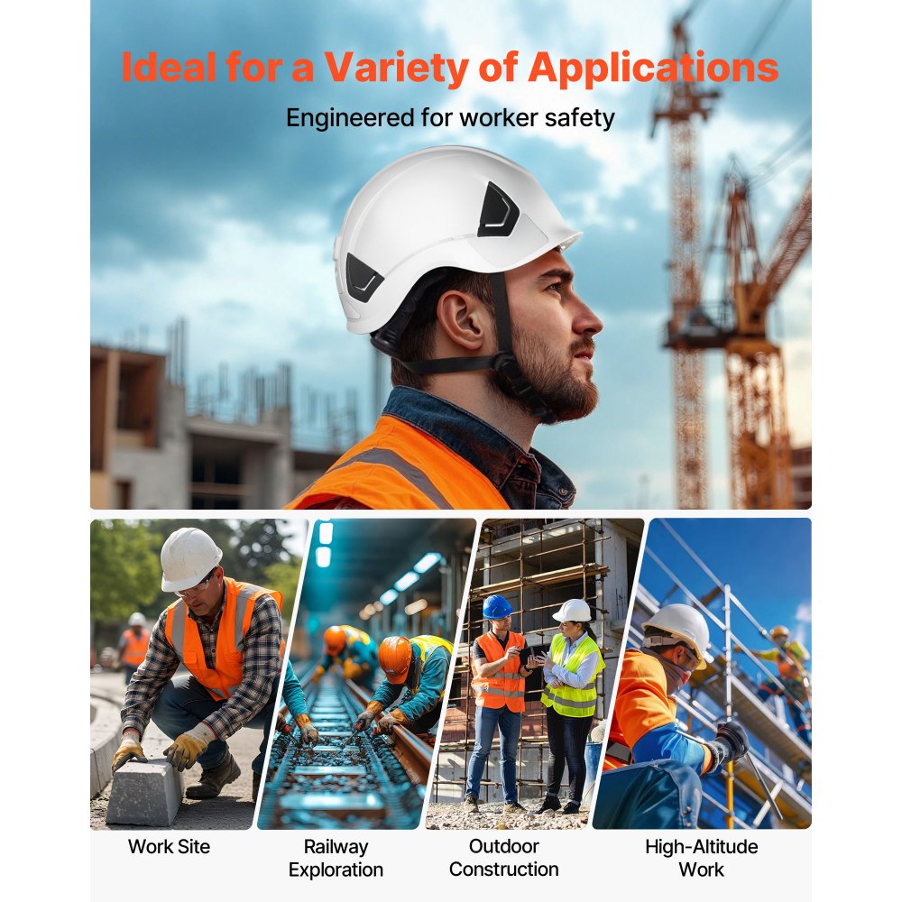 VEVOR Industrial Safety Helmet, ANSI/ISEA Z89.1 Approved ABS Safety Hard Hat with 6-Point Ratchet Suspension, Adjustable Vented Hardhat for Men Women Adults, for Outdoor Indoor Construction Workwear