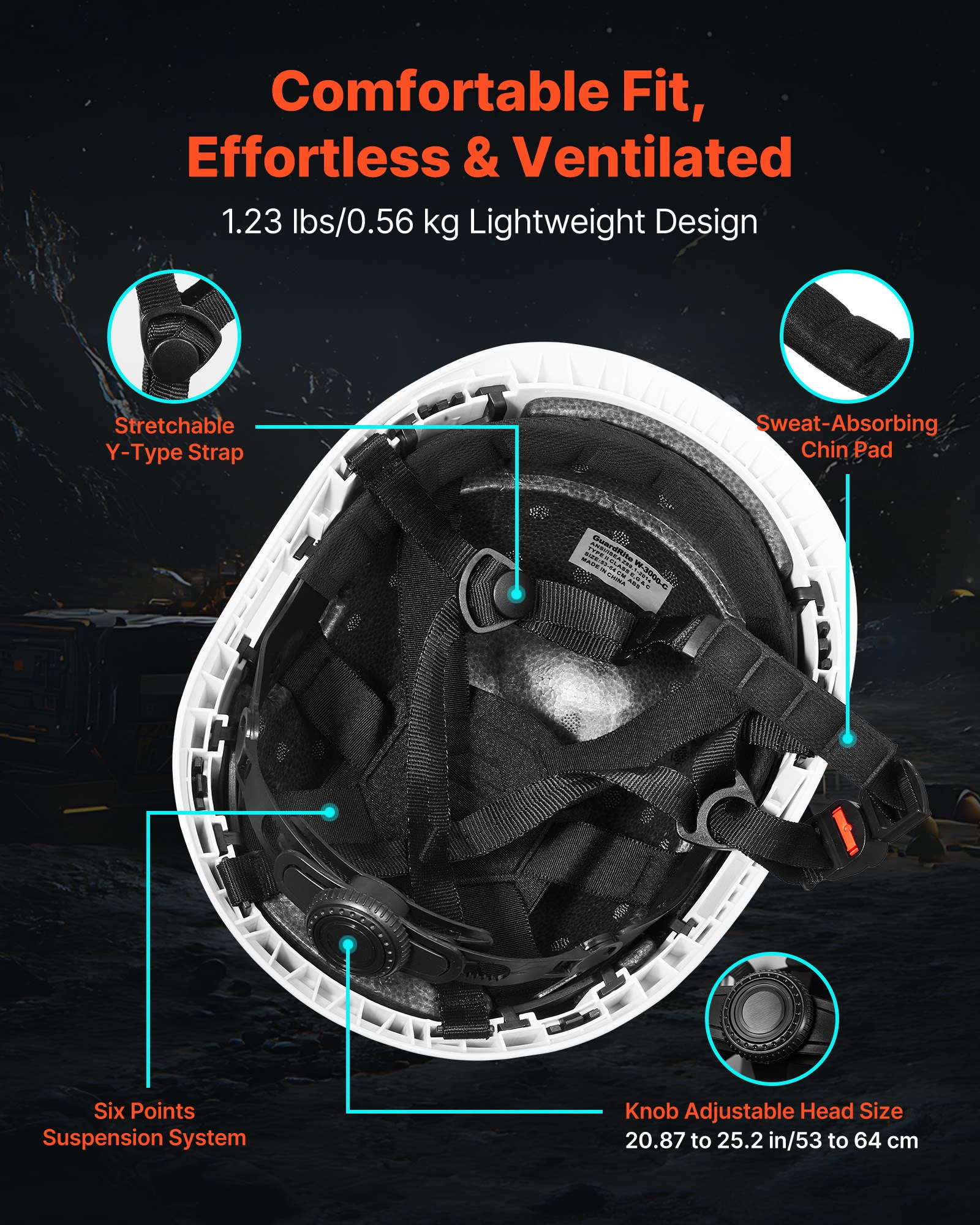 VEVOR Industrial Safety Helmet, ANSI/ISEA Z89.1 Approved ABS Safety Hard Hat with 6-Point Ratchet Suspension, Adjustable Vented Hardhat for Men Women Adults, for Outdoor Indoor Construction Workwear