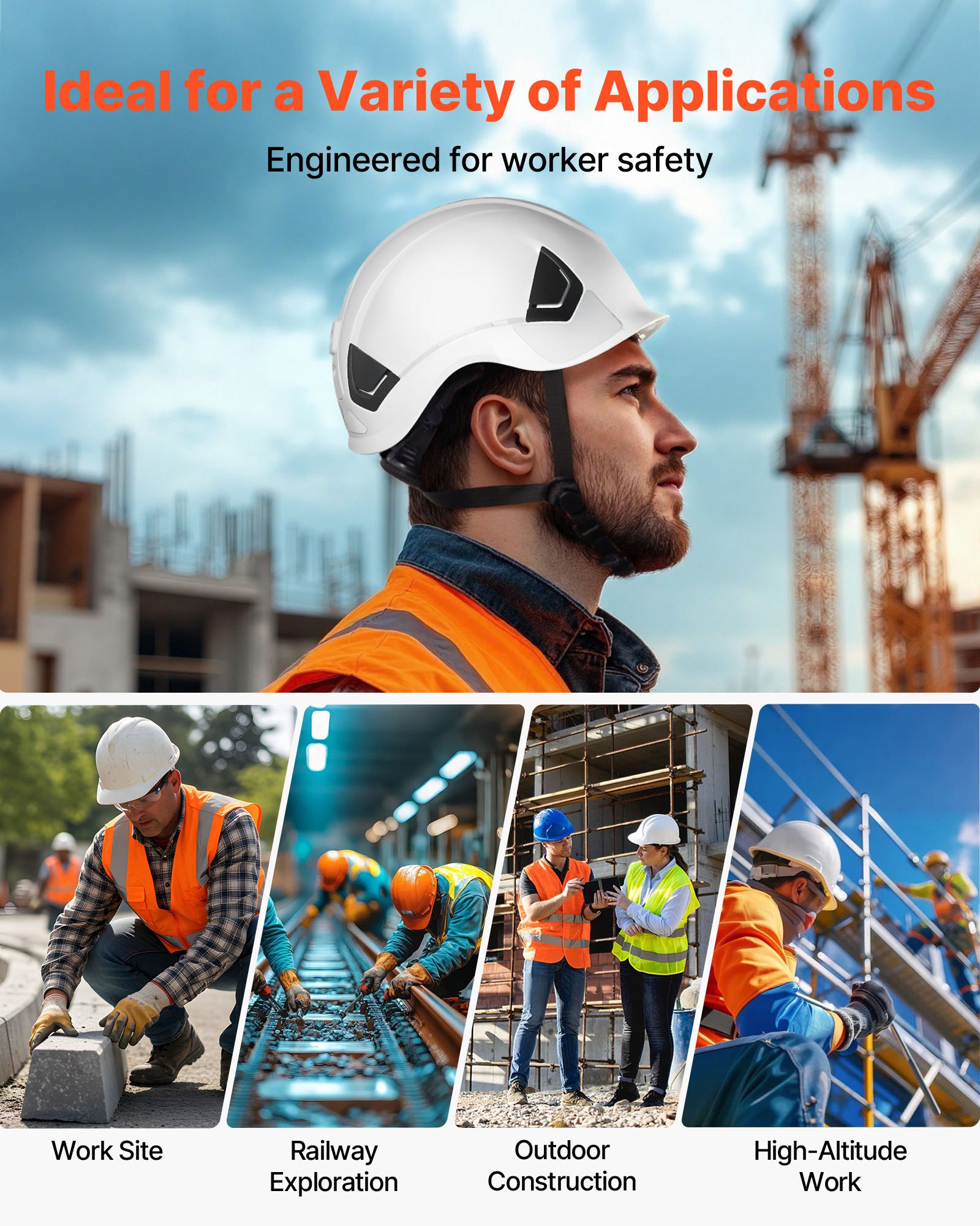 VEVOR Industrial Safety Helmet, ANSI/ISEA Z89.1 Approved ABS Safety Hard Hat with 6-Point Ratchet Suspension, Adjustable Vented Hardhat for Men Women Adults, for Outdoor Indoor Construction Workwear