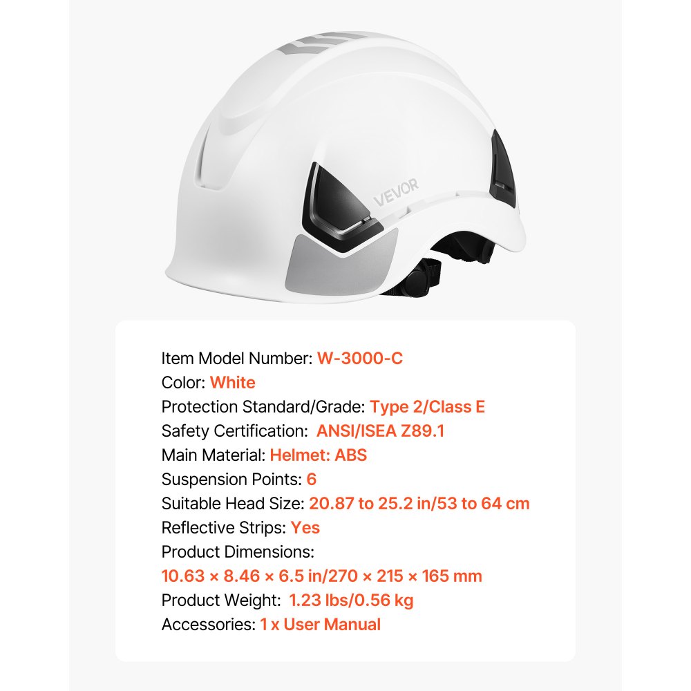 VEVOR Construction Safety Helmet, ANSI/ISEA Z89.1 Approved ABS Safety Hard Hat with 6-Point Ratchet Suspension, Adjustable Vented Hardhat for Men Women Adults, for Outdoor Indoor Industrial Workwear