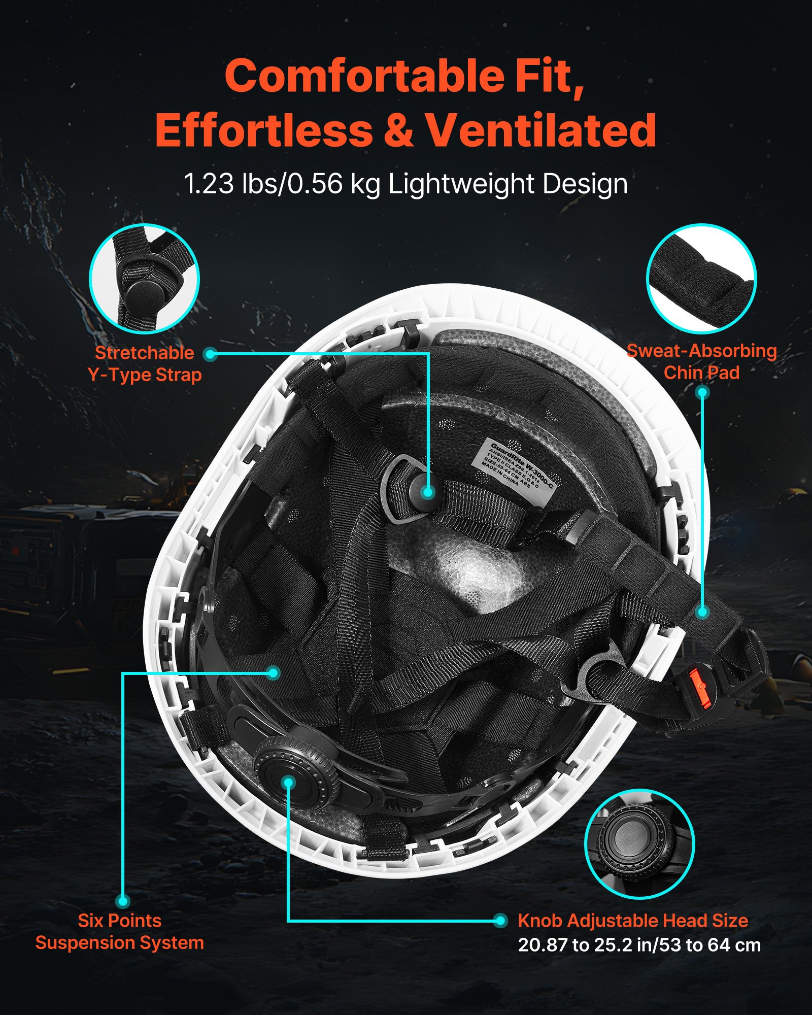 VEVOR Construction Safety Helmet, ANSI/ISEA Z89.1 Approved ABS Safety Hard Hat with 6-Point Ratchet Suspension, Adjustable Vented Hardhat for Men Women Adults, for Outdoor Indoor Industrial Workwear