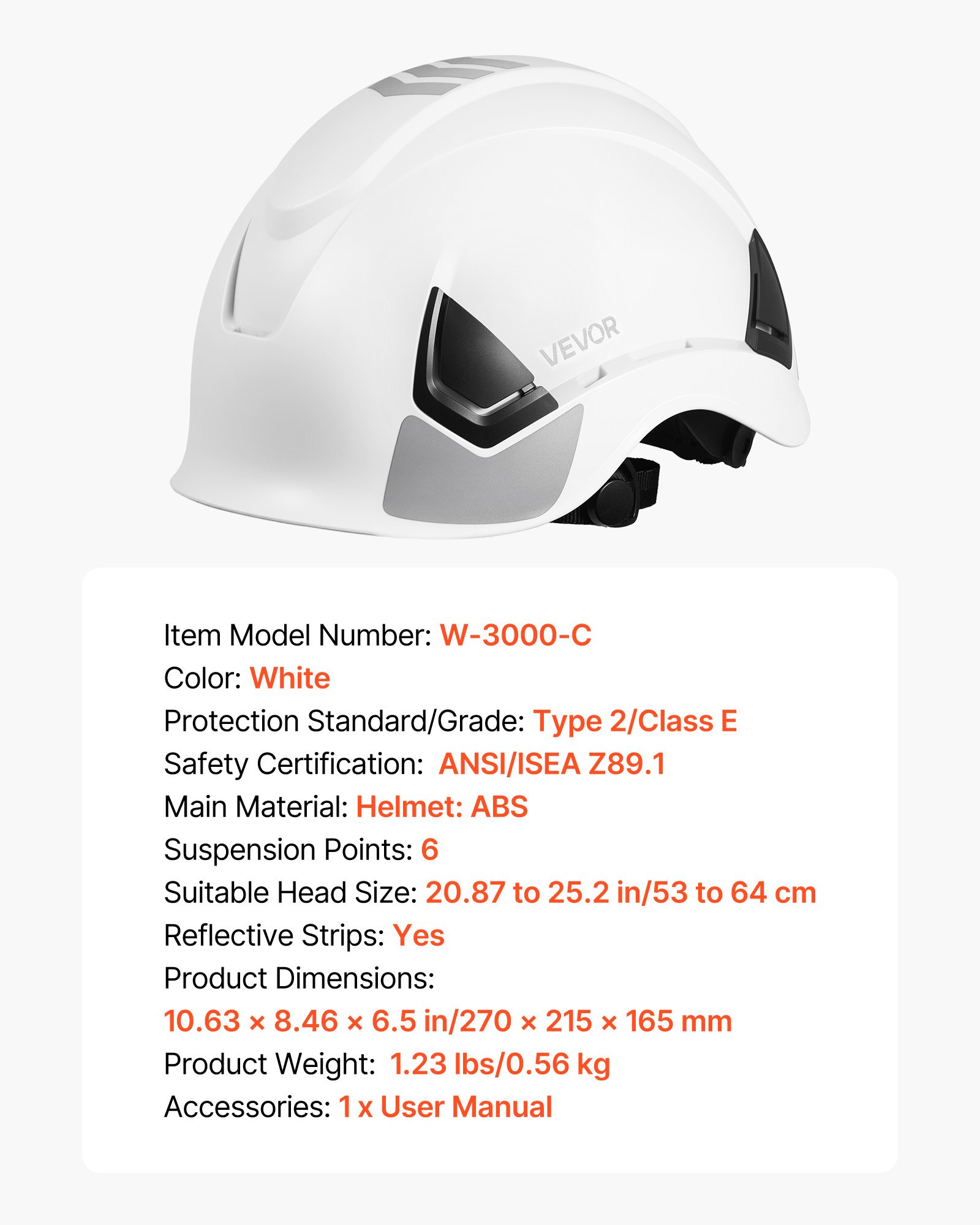 VEVOR Construction Safety Helmet, ANSI/ISEA Z89.1 Approved ABS Safety Hard Hat with 6-Point Ratchet Suspension, Adjustable Vented Hardhat for Men Women Adults, for Outdoor Indoor Industrial Workwear