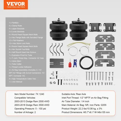 Kit De Asistencia De Aire Para Suspensión Trasera Sin Taladrar, Para Dodge Ram 3500 2014-2018, Marca Airmaxxx