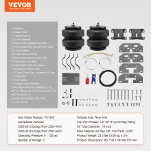 VEVOR Air Bag Suspension Kit, Air Springs Suspension Bag Kit Compatible with 1999-2004 Ford F250/F350 2WD 4WD, 2008-2010 Ford F250/F350 2WD 4WD, 5000 lbs Loading, 5 to 100 PSI