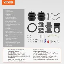 VEVOR Air Bag Suspension Kit, Air Springs Suspension Bag Kit Compatible with 2001-2010 Chevrolet Silverado 2500/3500HD and GMC Sierra 2500/3500HD 4WD RWD, 5000 lbs Loading, 5 to 100 PSI