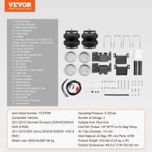 VEVOR Air Bag Suspension Kit, Air Springs Suspension Bag Kit Compatible with 2011-2019 Chevrolet Silverado 2500/3500HD and GMC Sierra 2500/3500HD 4WD RWD, 5000 lbs Loading, 5 to 100 PSI