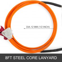 Vevor 1/2" X 8 Feet Steel Core Lanyard Kit Swivel Snap Durable Flipline Steel Core