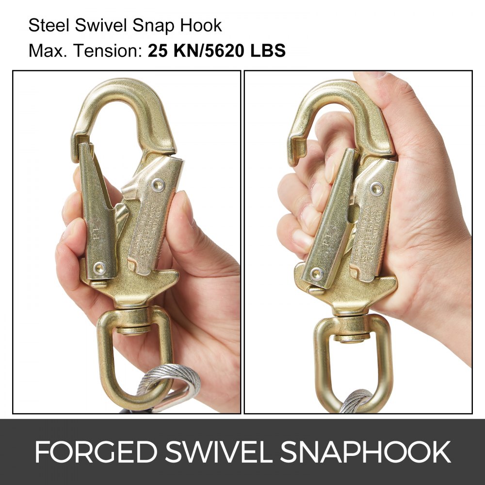 Climbing 1/2" X 12' Steel Safety Core Lanyard Kit Flipline 75223 Swivel Snap