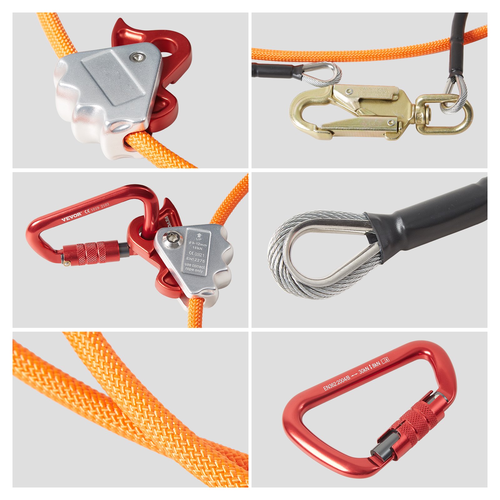 Climbing 1/2" X 12' Steel Safety Core Lanyard Kit Flipline 75223 Swivel Snap