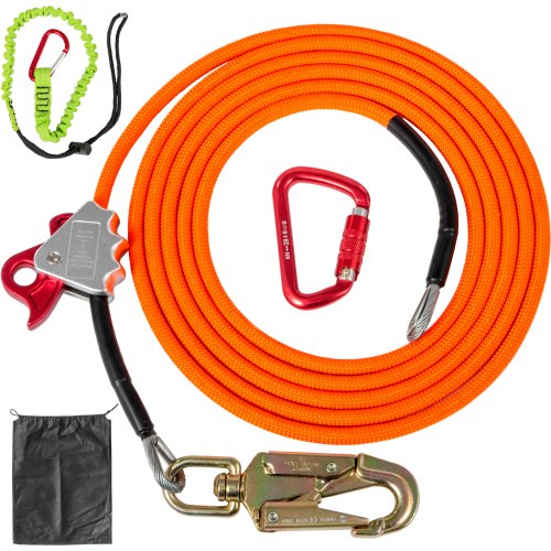 VEVOR Flip Line 1/2 Inch, Wire Core Flipline 16 ft, Wire Core Flip Line Kit with Triple Lock Carabiner Adjuster, Steel Swivel Snap, Climbing Flipline for Fall Protection, Arborist, Tree Climbers