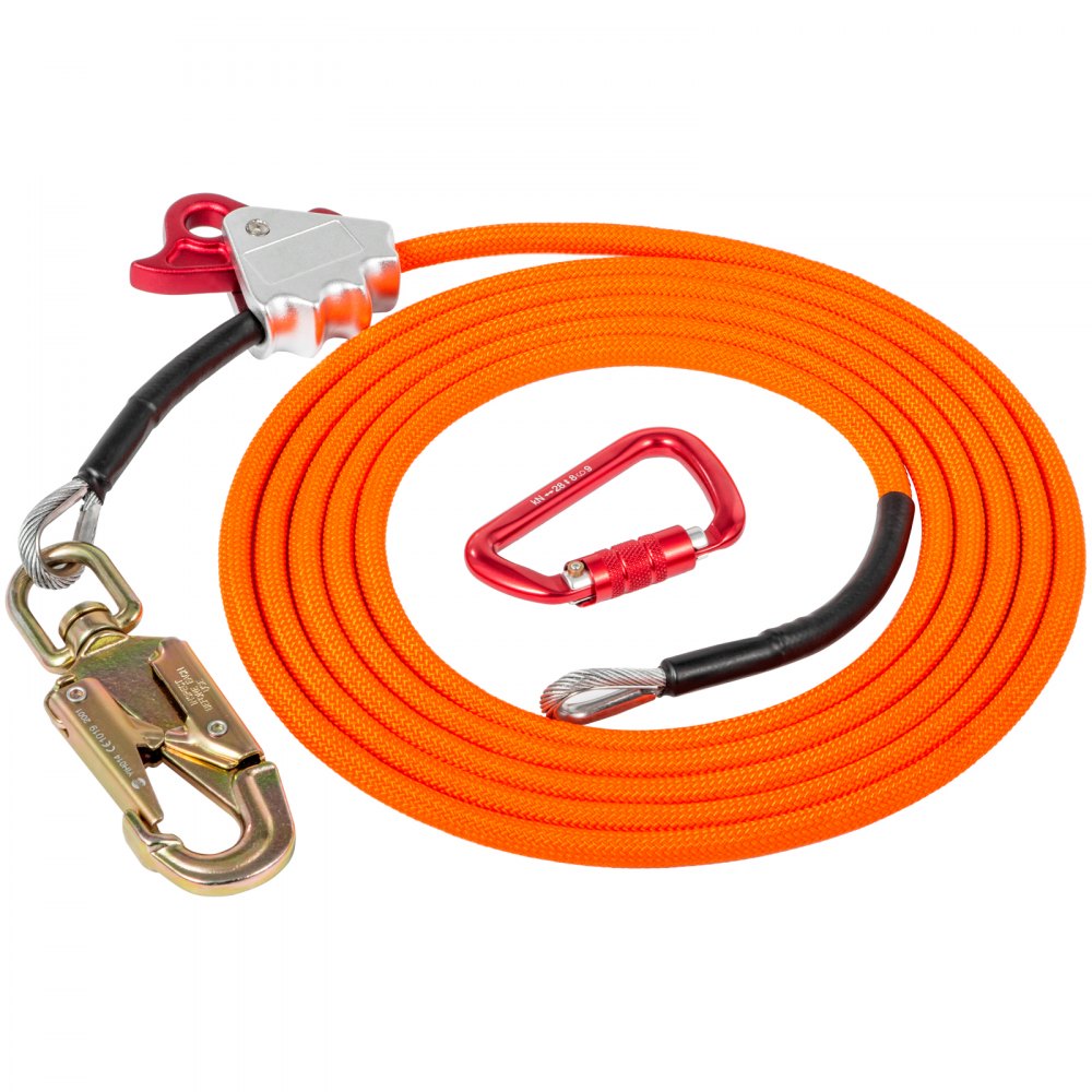 VEVOR Flip Line 5/8 Inch, Wire Core Flipline 8 ft, Wire Core Flip Line Kit with Triple Lock Carabiner Adjuster, Steel Swivel Snap, Climbing Flipline for Fall Protection, Arborist, Tree Climbers
