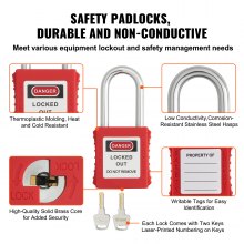 VEVOR Lockout Tagout Locks Set, 10 PCS Red Safety Lockout Padlocks, with 2 Keys Per Lock, OSHA Compliant Lockout Locks, Lock Out Tag Out Safety Padlocks for Electrical Lockout Tag Out Kits