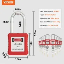VEVOR Lockout Tagout Locks Set, 10 PCS Red Safety Lockout Padlocks, with 2 Keys Per Lock, OSHA Compliant Lockout Locks, Lock Out Tag Out Safety Padlocks for Electrical Lockout Tag Out Kits