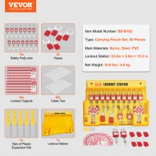 VEVOR Electrical Lockout Tagout Kit, 60 PCS Safety Lockout Tagout Station Includes Padlocks, Hasps, Tags, Nylon Ties, Expansion Kit, and Lockout Station Board, for Industrial, Electric Power