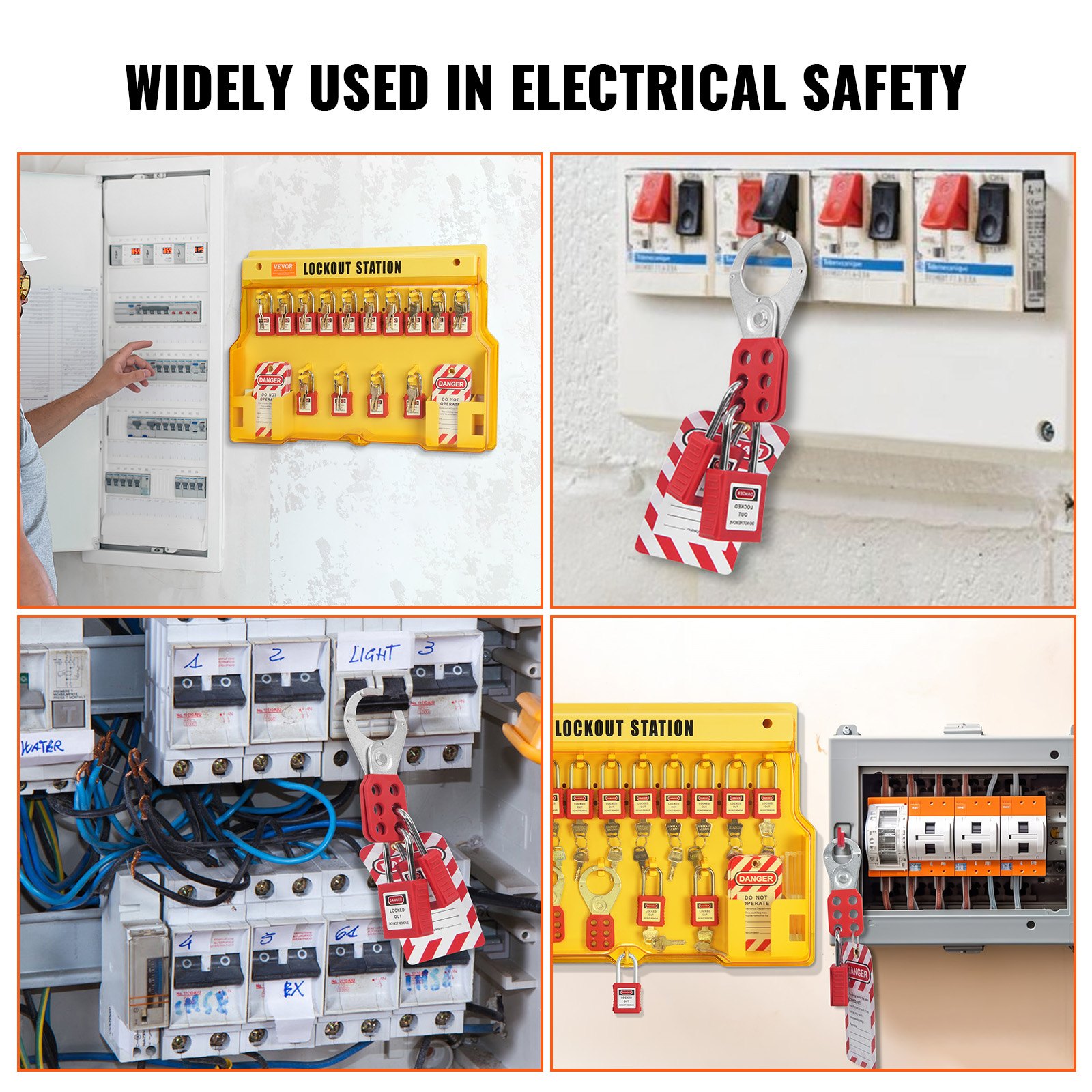 VEVOR Electrical Lockout Tagout Kit, 60 PCS Safety Lockout Tagout Station Includes Padlocks, Hasps, Tags, Nylon Ties, Expansion Kit, and Lockout Station Board, for Industrial, Electric Power