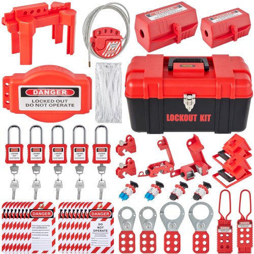 VEVOR 43 PCS Lockout Tagout Kits, Electrical Safety Loto Kit Includes Padlocks, 5 Kinds of Lockouts, Hasps, Tags & Ties, Box, Lockout Safety Tools for Electrical Risk Removal in Industrial, Machinery