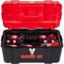 VEVOR lockout tagout kits with red and black tools inside a secure tool box.
