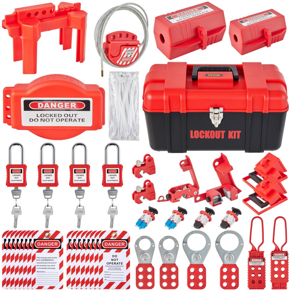 VEVOR 42 PCS Lockout Tagout Kit, Electrical Safety Loto Kit Περιλαμβάνει λουκέτα, 5 είδη κλειδαριών, Hasps, Tags & Ties, Box, Lockout Safety Tools για αφαίρεση ηλεκτρικού κινδύνου σε βιομηχανικά, μηχανήματα