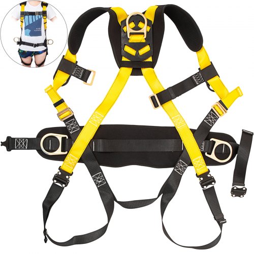 VEVOR Fall Protection Construction Harness Universal Full Body Type, Safety Harness Fall Protection with 3 D-Rings, Personal Equipment Construction Carpenter Scaffold Contractor