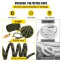 VEVOR Vertical Lifeline Assembly, 25 ft Fall Protection Rope, Polyester Roofing Rope, CE Compliant Fall Arrest Protection Equipment with Alloy Steel Rope Grab, Two Snap Hooks, Shock Absorber