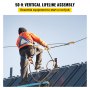 VEVOR Vertical Lifeline Assembly, 50 ft Fall Protection Rope, Polyester Roofing Rope, CE Compliant Fall Arrest Protection Equipment with Alloy Steel Rope Grab, Two Snap Hooks, Shock Absorber