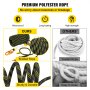 VEVOR Vertical Lifeline Assembly, 50 ft Fall Protection Rope, Polyester Roofing Rope, CE Compliant Fall Arrest Protection Equipment with Alloy Steel Rope Grab, Two Snap Hooks, Shock Absorber